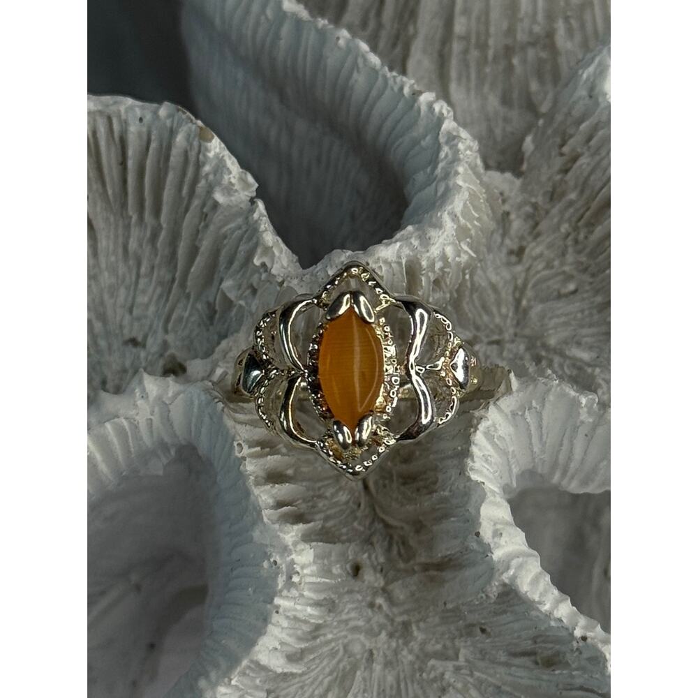 925 Sterling Silver Orange Agate Ring Size 6.5